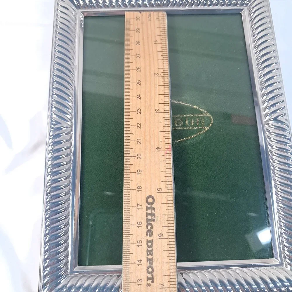 Vintage Alpadur picture photo Frame Silver tone rectangle‎ tabletop rope design